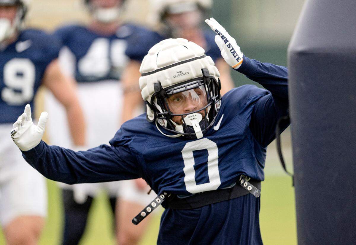 Penn State safety Jonathan Sutherland runs a drill during practice for the Rose Bowl at Dignity Health Sports Park in Los Angeles on Thursday, Dec. 29, 2022.