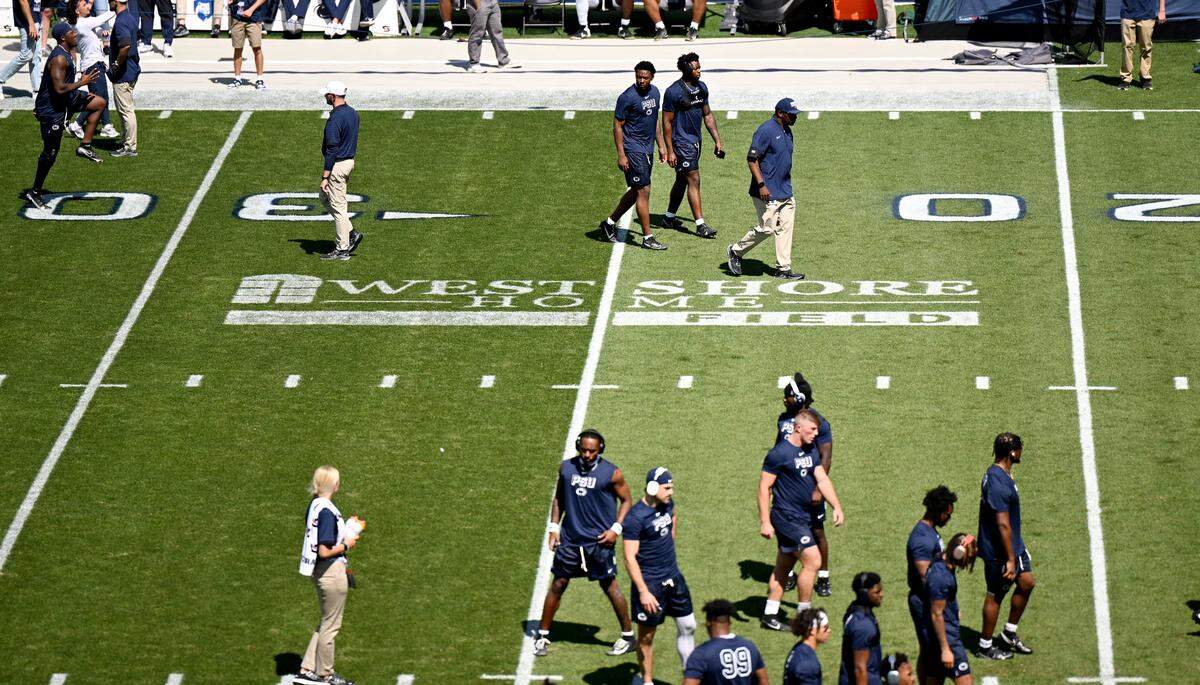 The West Shore Home Field logo on the field at Beaver Stadium on Saturday, Aug. 30, 2025.  