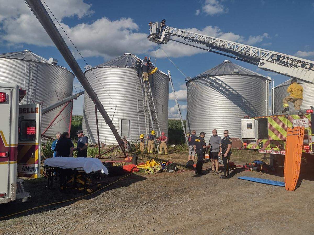 Two people were rescued from a grain bin in Centre County on Saturday in a specialized agricultural rescue by local emergency responders.
