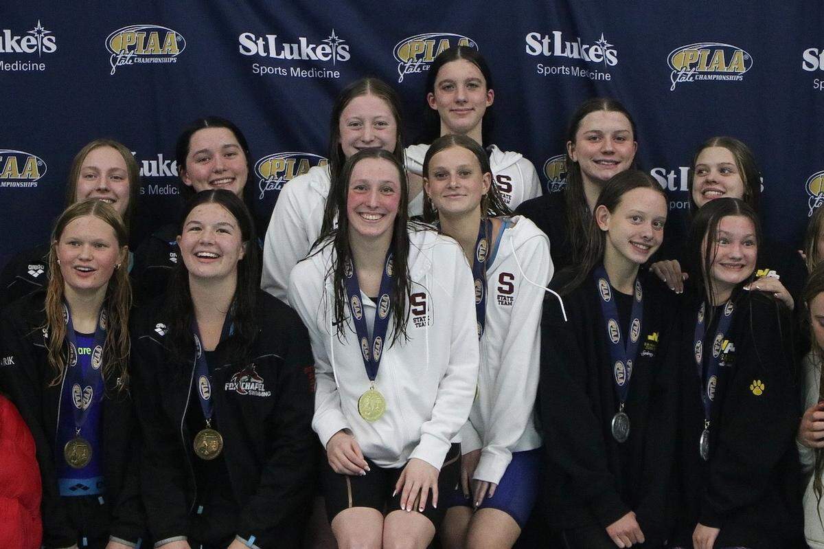 State College’s girls relay teams in the 200 and 400 freestyle relays won gold during the PIAA Class 3A Swimming and Diving Championships at Bucknell’s Kinney Natatorium. The Class 3A leg of the meet took place March 11-12, 2026.