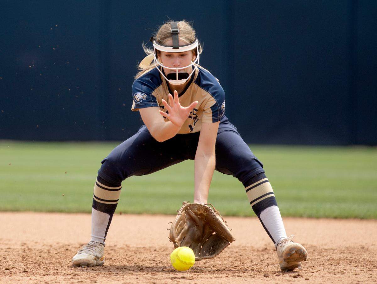 Bald Eagle Area’s Shae Housel fields the ball to during the PIAA class 2A championship game against Everett at Beard Field on Thursday, June 15, 2023.