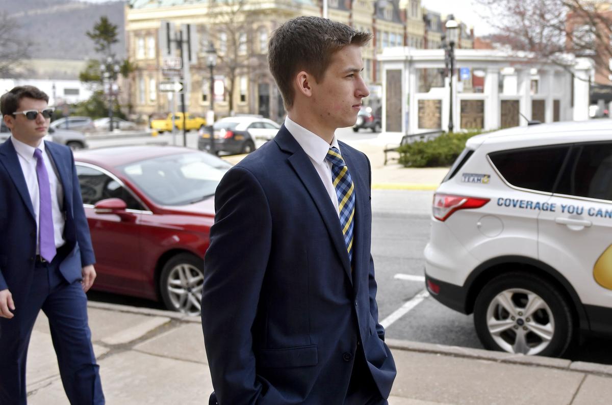 Beta Theta Pi brother Michael Bonatucci enters the Centre County Courthouse Annex to be sentenced on Tuesday, April 2, 2019.
