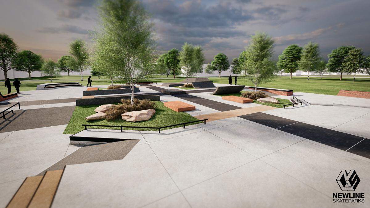 A rendering of what State College’s Action Sports Park at High Point Park could look like. A draft of the skatepark was designed by New Line Skateparks, which was inspired by the conceptual design of local pro skateboarder Jake Johnson.