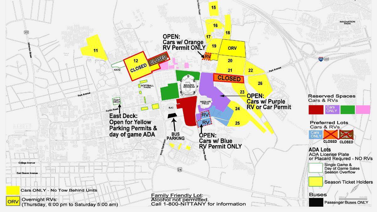 A look at Beaver Stadium’s updated parking map, based on Tuesday’s announced changes.