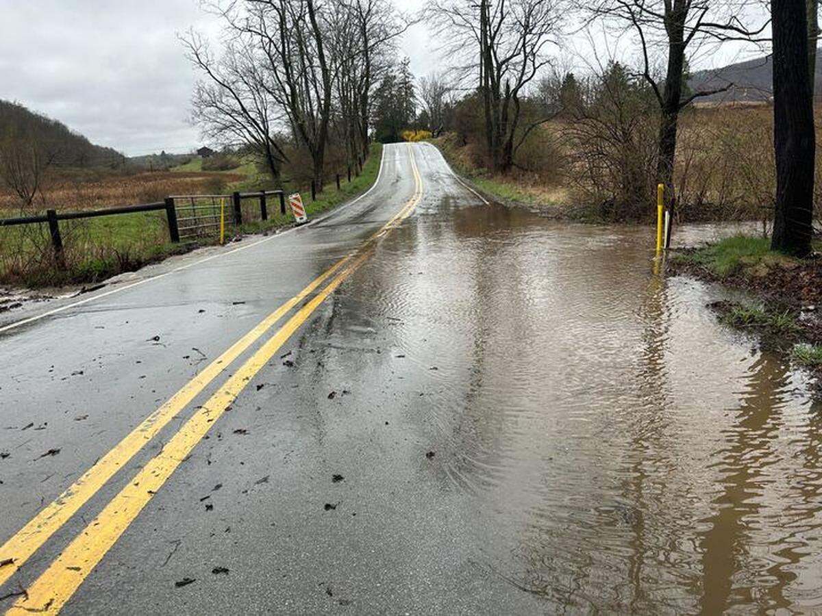 Buffalo Run Road is among flooded Centre County roads on Wednesday morning.