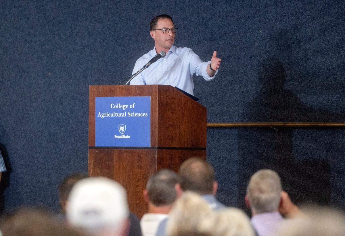 Pennsylvania Gov. Josh Shapiro speaks at the Penn State Ag Progress Days on Wednesday, Aug. 9, 2023.