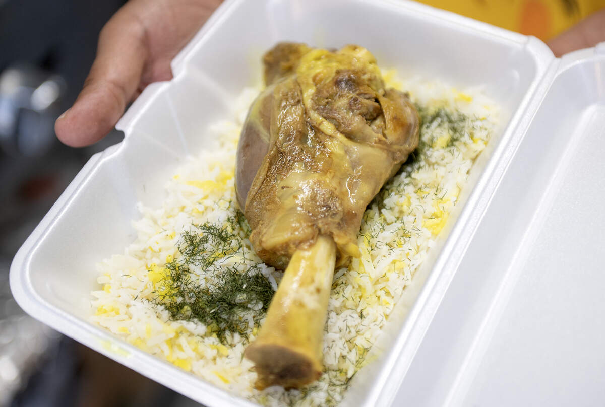 A lamb shank with dill saffron rice from Fatema’s Kitchen on Tuesday, June 2, 2026 at the Boalsburg Farmers Market.