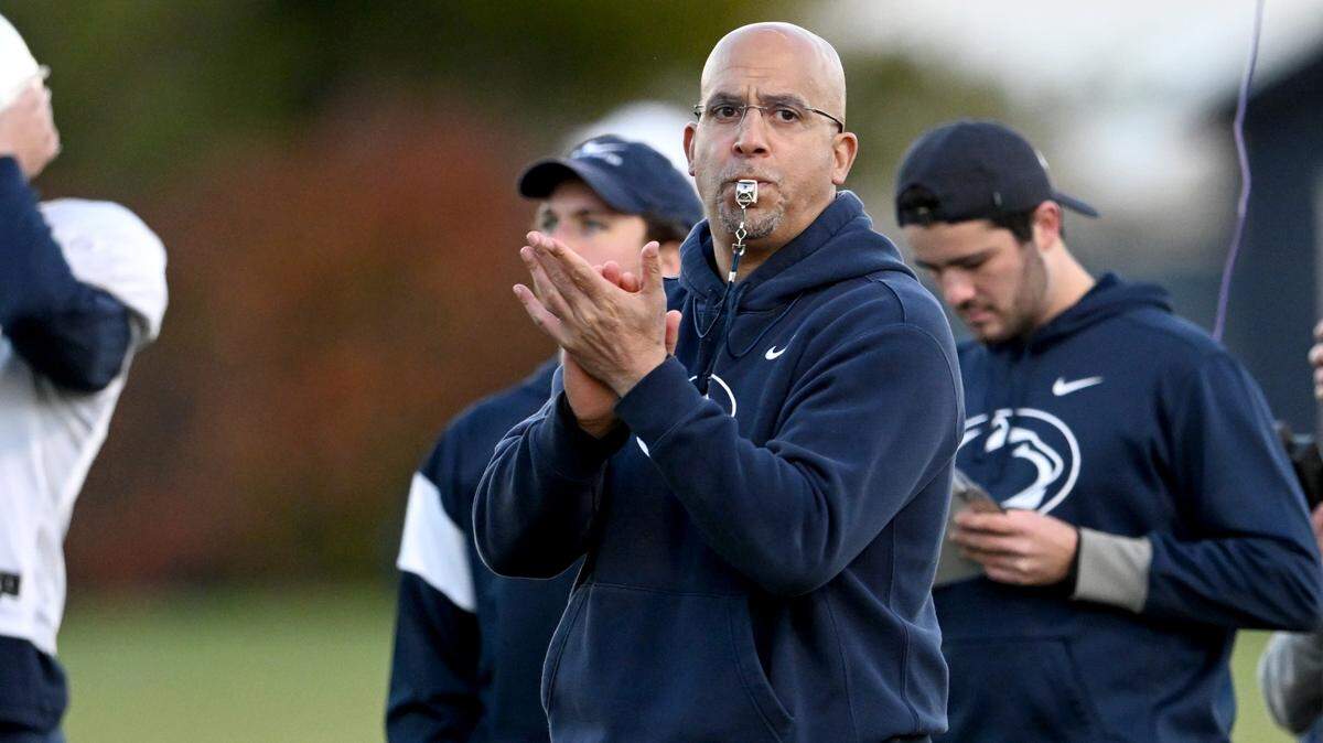 Penn State football coach James Franklin watches specials during practice on Wednesday, Nov. 9, 2022.