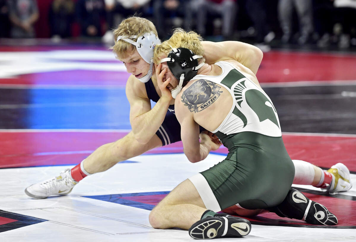 Penn State’s Brandon Meredith, pictured on March, 7, 2020, was one of three Nittany Lions wrestlers to make the Southern Scuffle quarterfinals on Saturday. Meredith suffered a loss in his bout, but remains alive in the consolations.