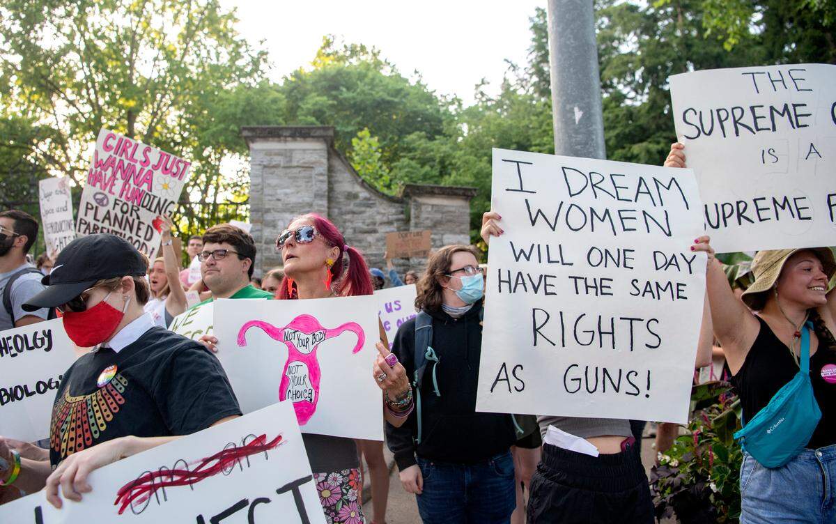 Protesters chanted at the Allen Street Gates against the Roe reversal on Friday, June 24, 2022.