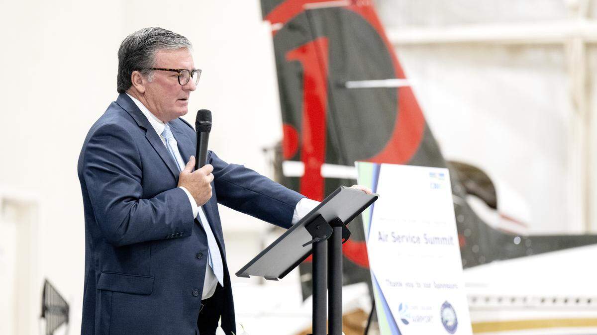 Michael Carroll, the state secretary of Pennsylvania, speaks during the State College Air Service Summit on Tuesday, Oct. 14, 2025. 