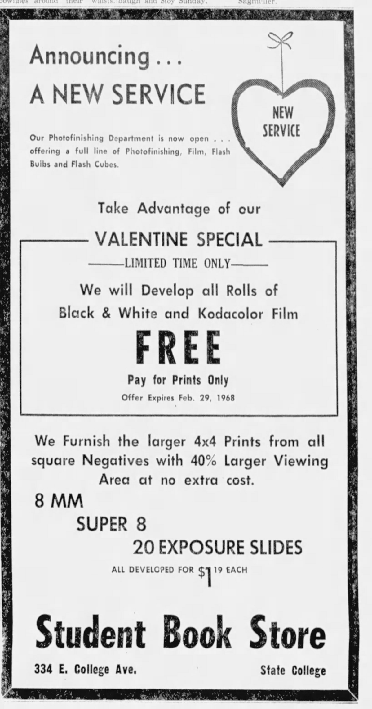 An ad for the Student Book Store from Feb. 13, 1968.