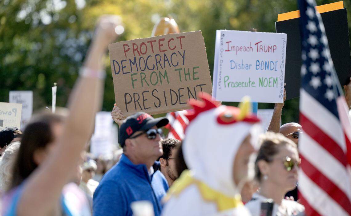 More than 1,500 people gathered on Old Main lawn for the No Kings anti-Trump rally on Saturday, Oct. 18, 2025. 