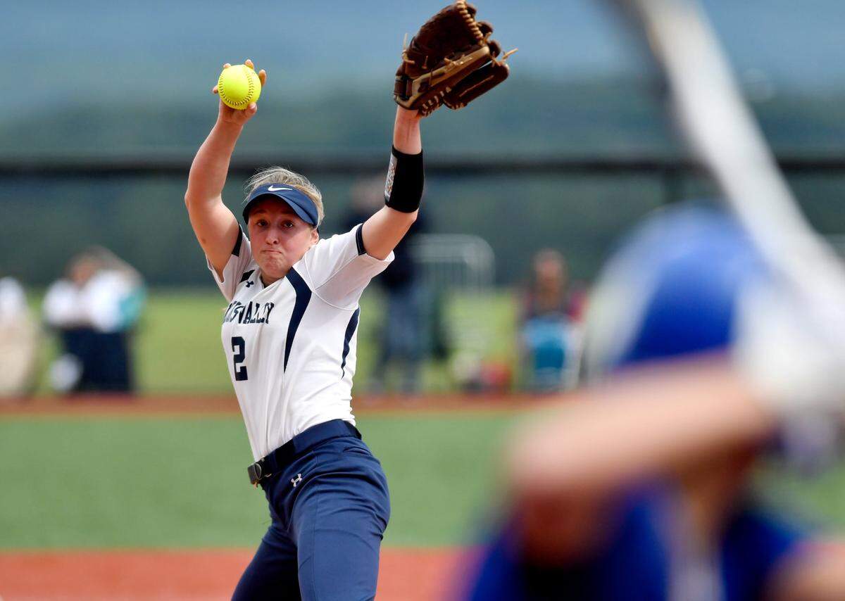 Penns Valley’s Kendra Bumgardner pitches against Mount Union in the District 6 Class 2A championship game on Thursday, June 3, 2021, at Saint Francis University.