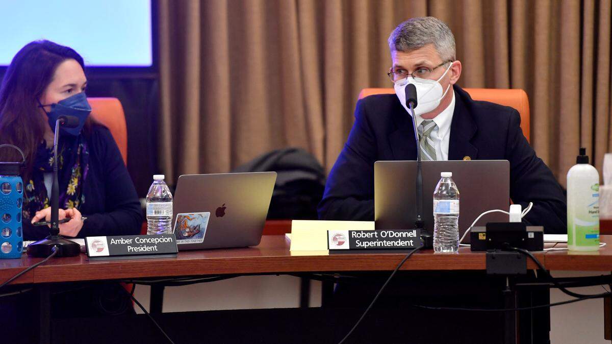 State College Area superintendent Dr. Bob O’Donnell clarifies several procedures by the school after public comment of the school board meeting on Monday, Feb. 7, 2022.