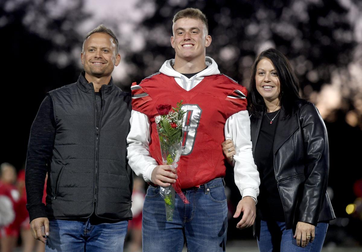 Bellefone’s CJ Funk smiles for a photo during the senior night celebration on Friday, Oct. 18, 2019.