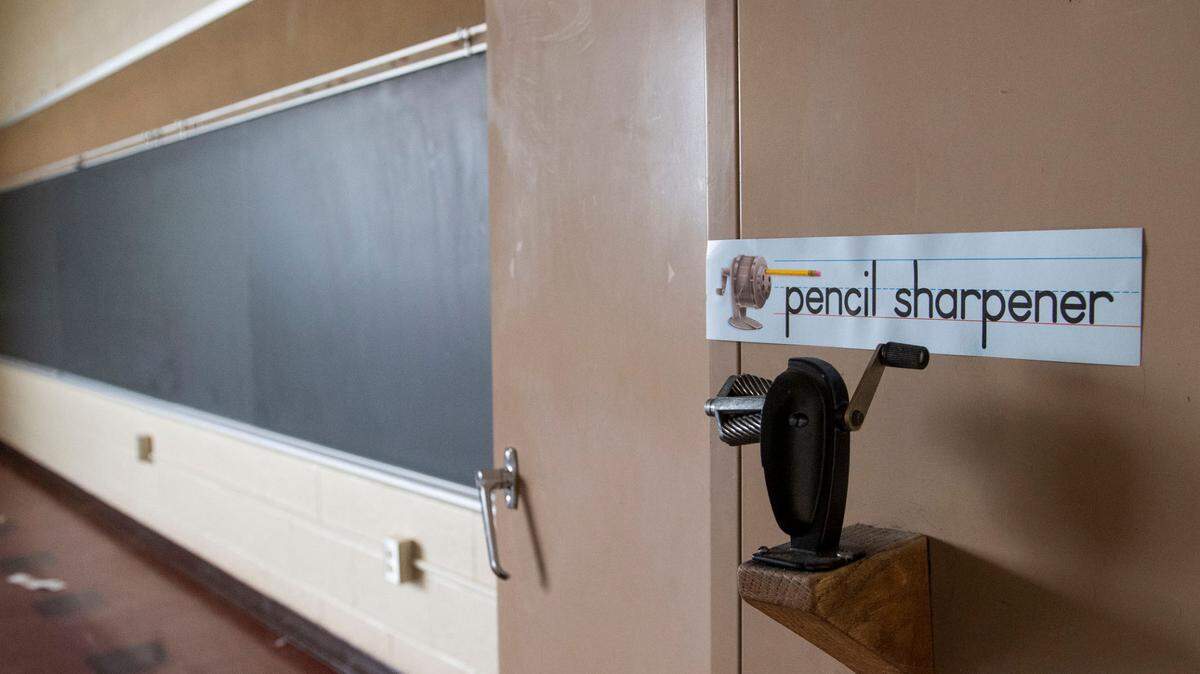 A former classroom is seen inside of NuMedX Medical Clinic, formerly Longview Elementary School in Punxsutawney, Pa., on April 5, 2023. 