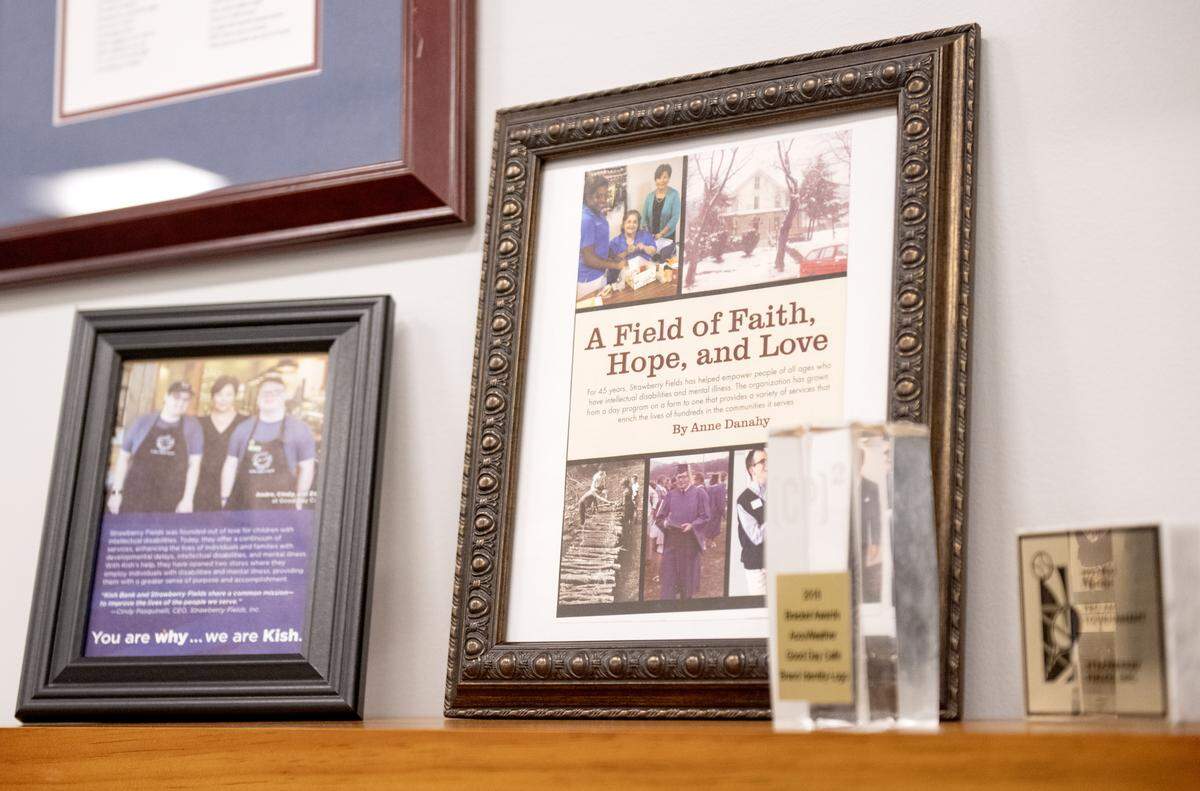 Awards and memorabilia in the Strawberry Fields Inc. office on Wednesday, April 29, 2026.  