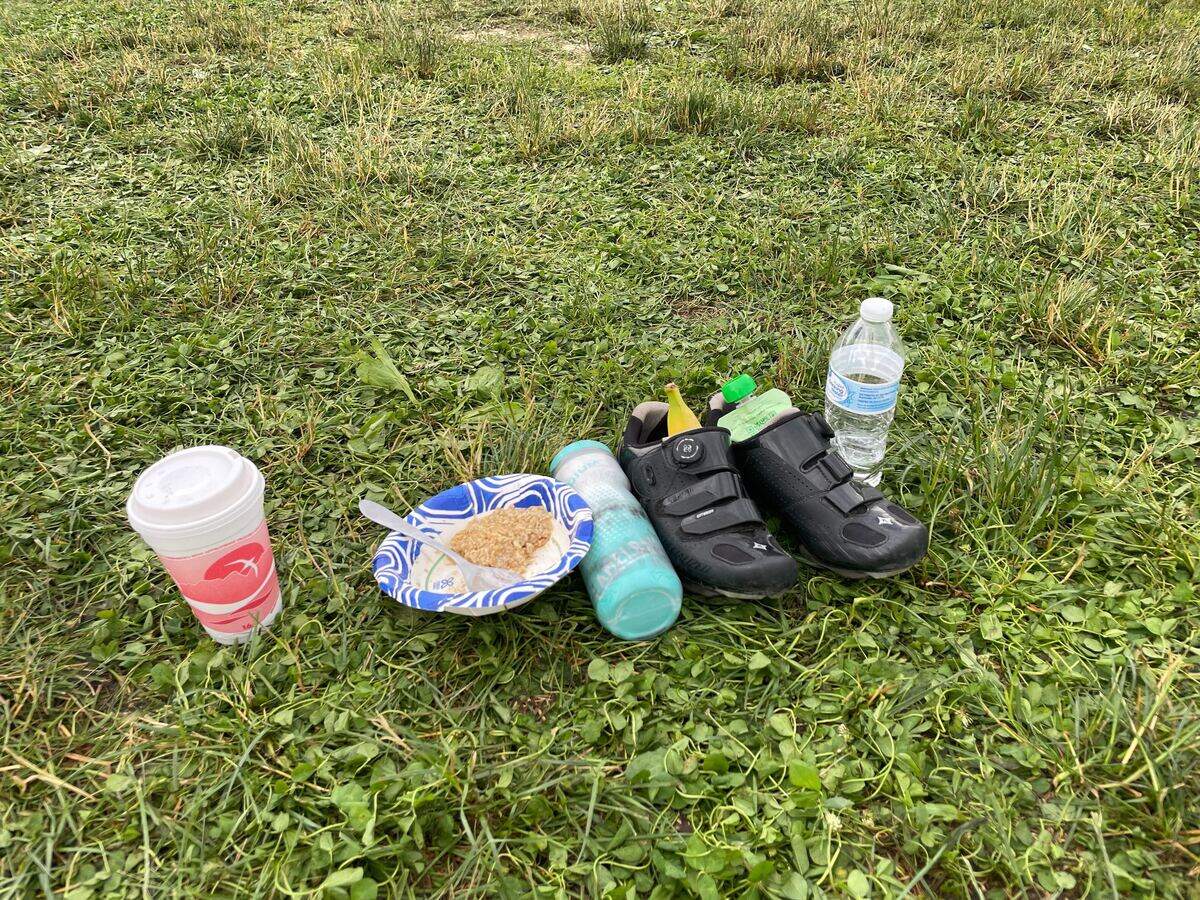 Footwear and refreshments await a participant at Bald Eagle State Park on Sunday, June 14, 2026, at the Ironman 70.3 Pennsylvania Happy Valley North American Championship in Centre and Clinton counties.