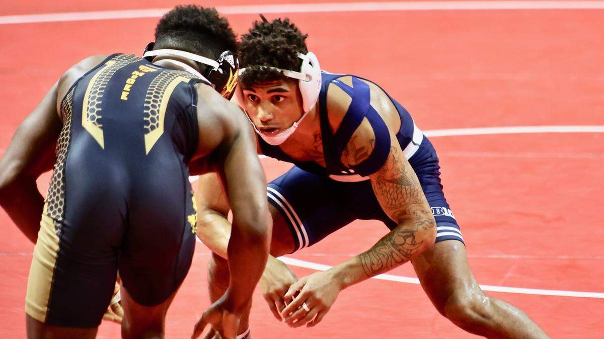 Penn State’s Roman Bravo-Young defeated Arizona State’s Michael McGee, 6-2, on Tuesday, Dec. 21, 2021, at the Collegiate Duals in Niceville, Florida.