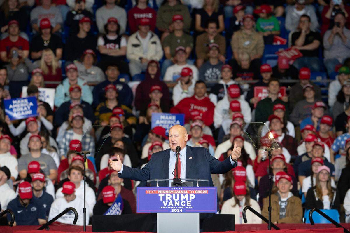 U.S. Rep. Glenn “GT” Thompson, R-Howard, speaks at the Bryce Jordan Center during a Trump rally on Saturday, Oct. 26, 2024.