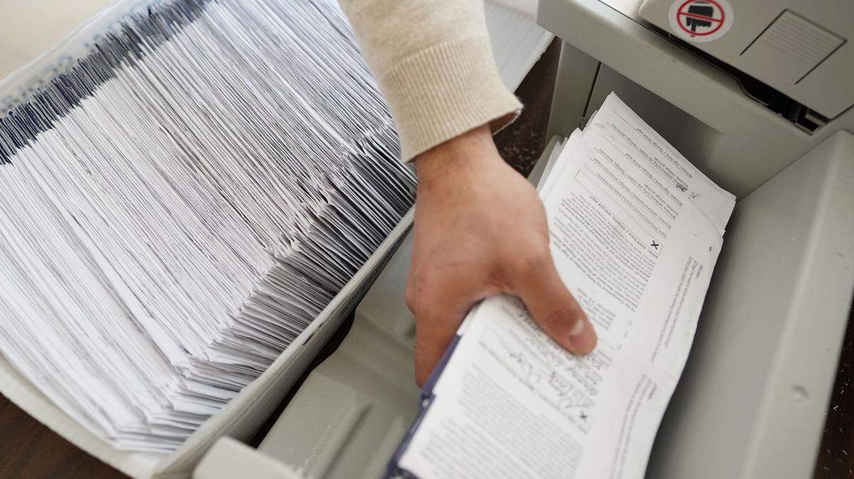 Mail-in ballots are sorted and counted by workers on Election Day on Nov. 3, 2020, at Northampton County Courthouse in Easton, Northampton County, Pennsylvania.