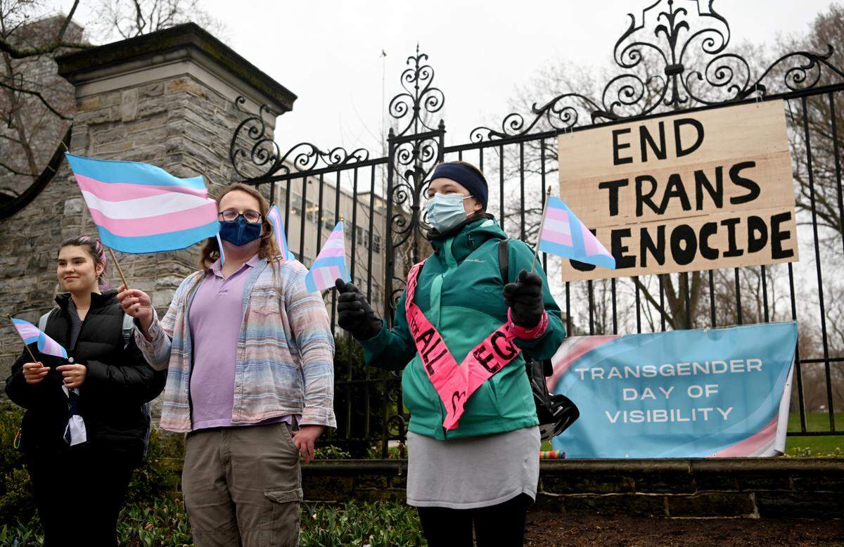 People gathered at the Allen Street Gates for the Transgender Day of Visibility on Friday, March 31, 2023.