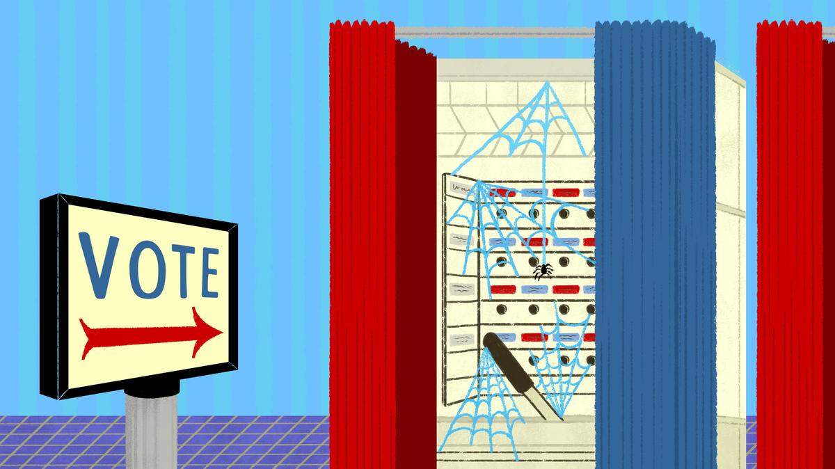 An illustration reflects an outdated provision of Pennsylvania’s Election Code that applies to lever-action voting machines that haven’t been used in nearly two decades.