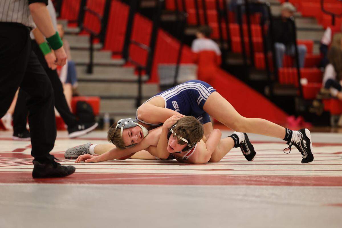 Penns Valley’s Brayden Lisowski earned the second fastest victory in the county this week, when he pinned Eisenhower’s Ryan Chambers (not pictured) in 10 seconds of their quarterfinals match of the Tool City Tournament.