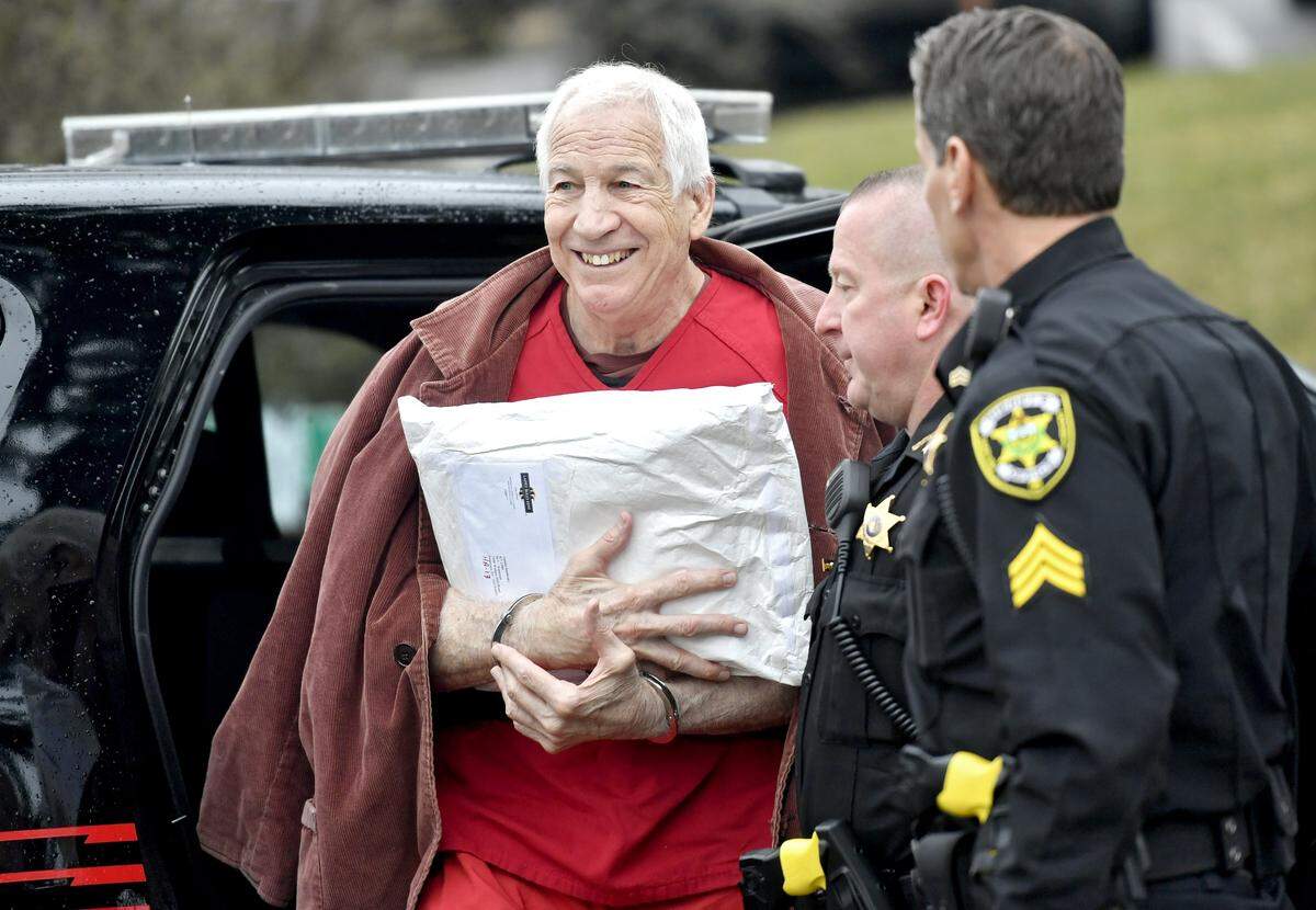 Jerry Sandusky arrives at the Centre County Courthouse in Bellefonte on March 24, 2017 for his hearing for his post-conviction collateral relief.   When asked how he was doing he responded, "I have a pulse."
