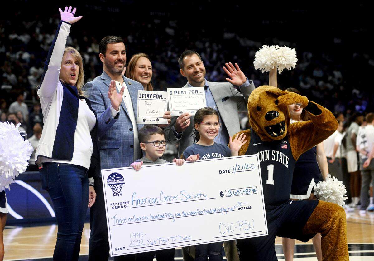 Coaches vs Cancer Penn State celebrates donating over $3.6 million dollars since 1995 to the American Cancer Society during the Coaches vs Cancer game between Penn State and Nebraska on Saturday, Jan. 21, 2023.