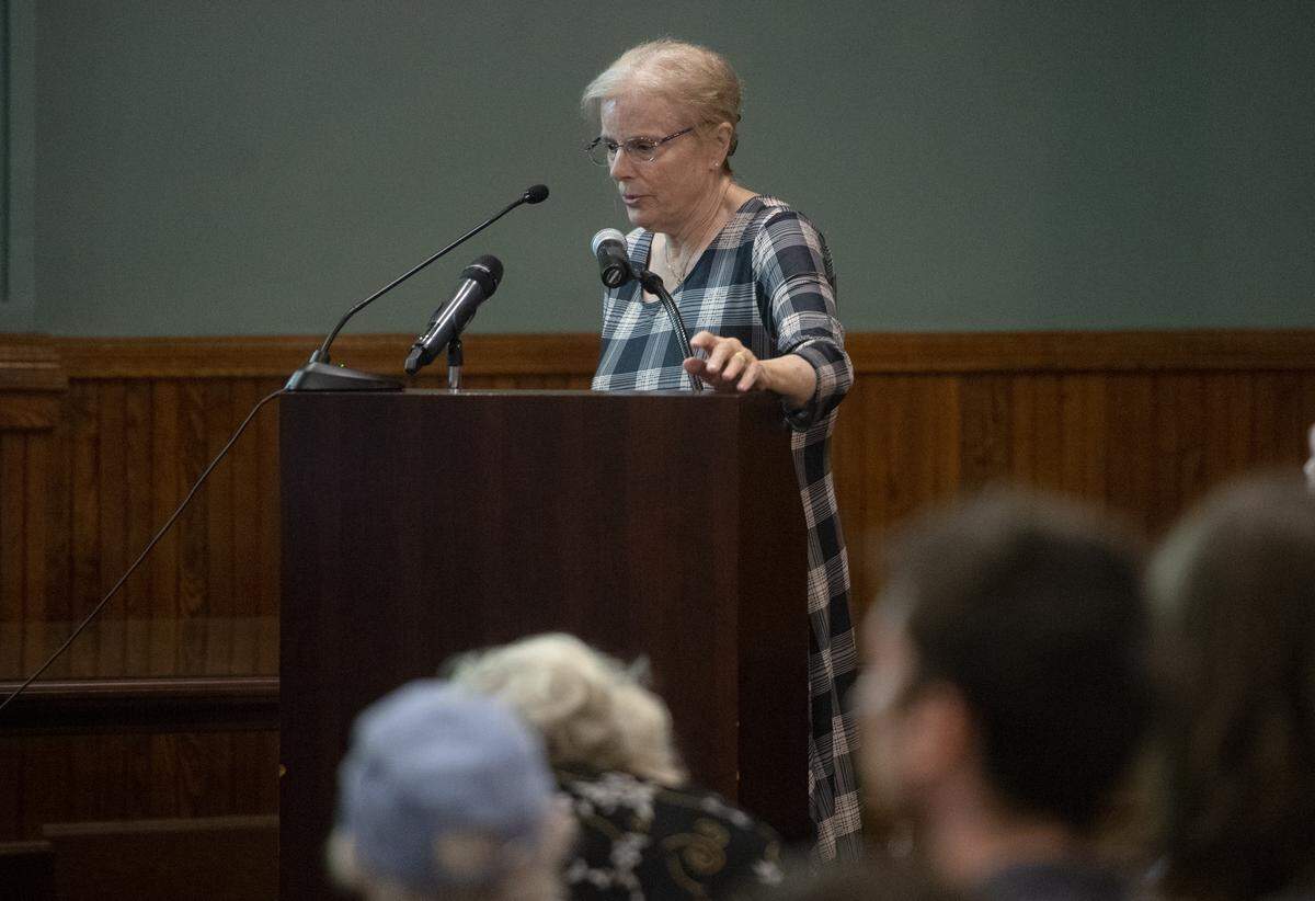 Mina Yindra speaks about her concerns during the Centre County Board of Commissioners hosted community conversation about mental health services in Centre County on June 27.