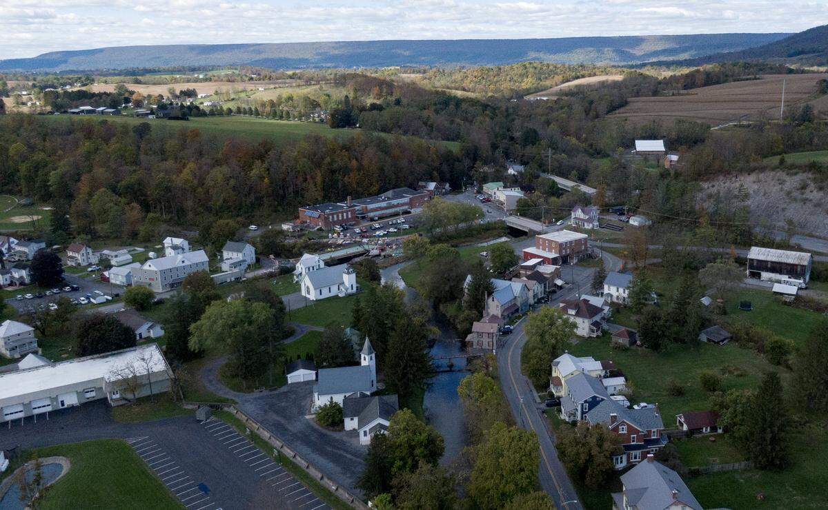 An aerial view over Spring Mills on Wednesday, Oct. 8, 2025.  