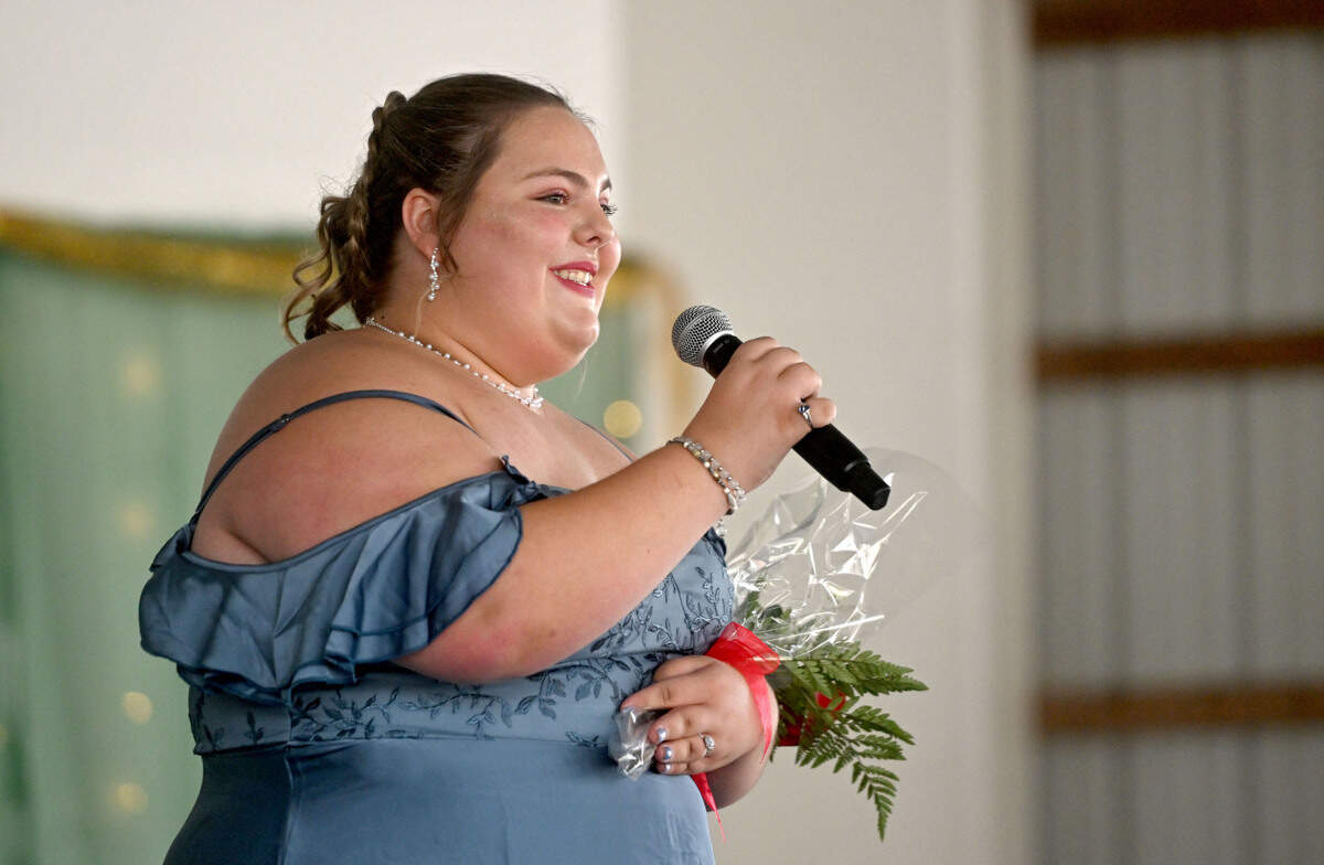 Kryslynn Ronk introduces herself during the 2024 Centre County Grange Fair Queen Coronation on Wednesday, Aug. 14, 2024.