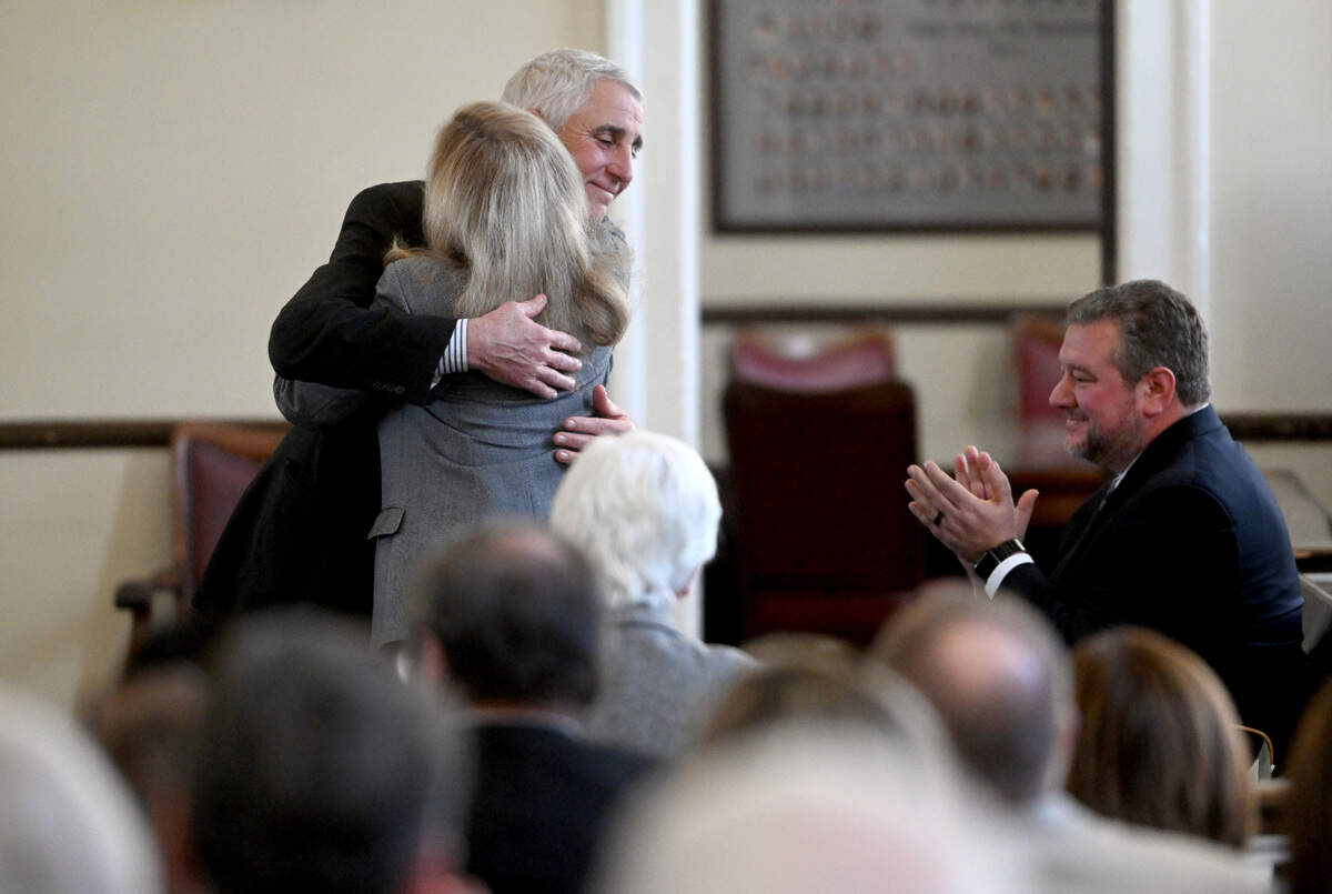 Centre County President Judge Pamela A. Ruest hugs former Centre County President Judge Tom Kistler during her retirement celebration on Tuesday, Dec. 13, 2022.