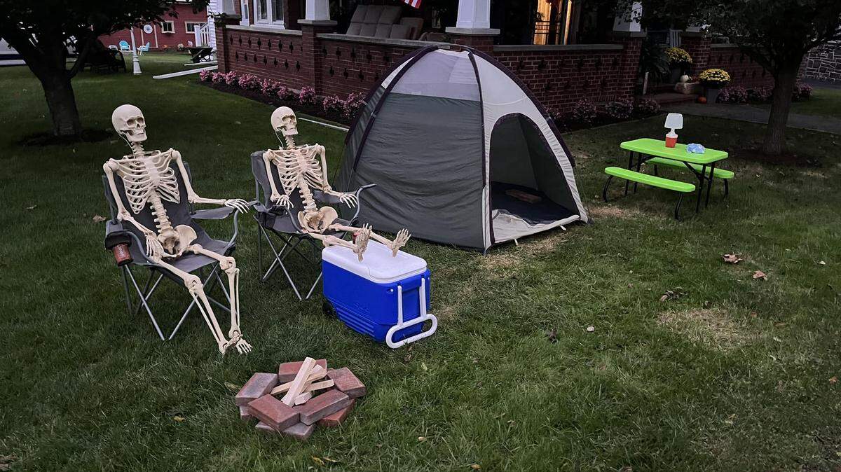 A Millheim family creates a new display with skeletons each day in October.
