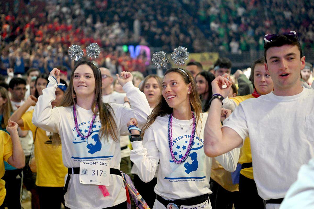 Dancers learn the line dance in the first hour of the Penn State IFC/Panhellenic Dance Marathon on Friday, Feb. 17, 2023 at the Bryce Jordan Center.