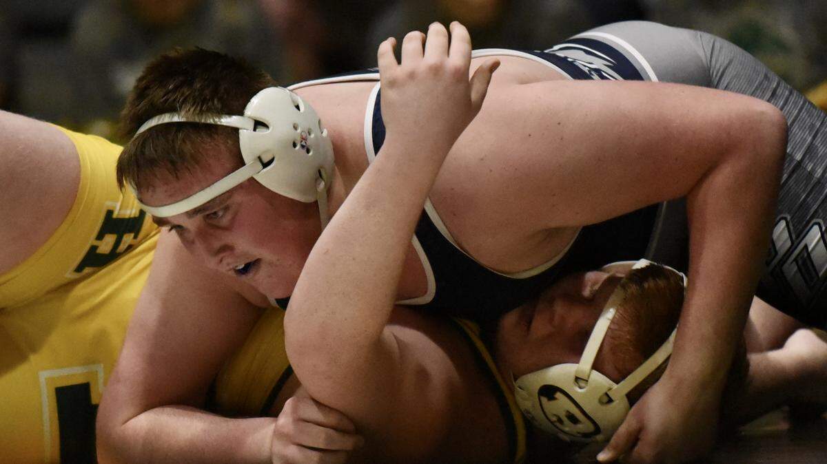 Philipsburg-Osceola’s Chase Klinger pinned Forest Hills’ Dalton Gable in 3: 11 at 285 pounds Tuesday in the District 6 Class 2A Dual Meet Tournament.