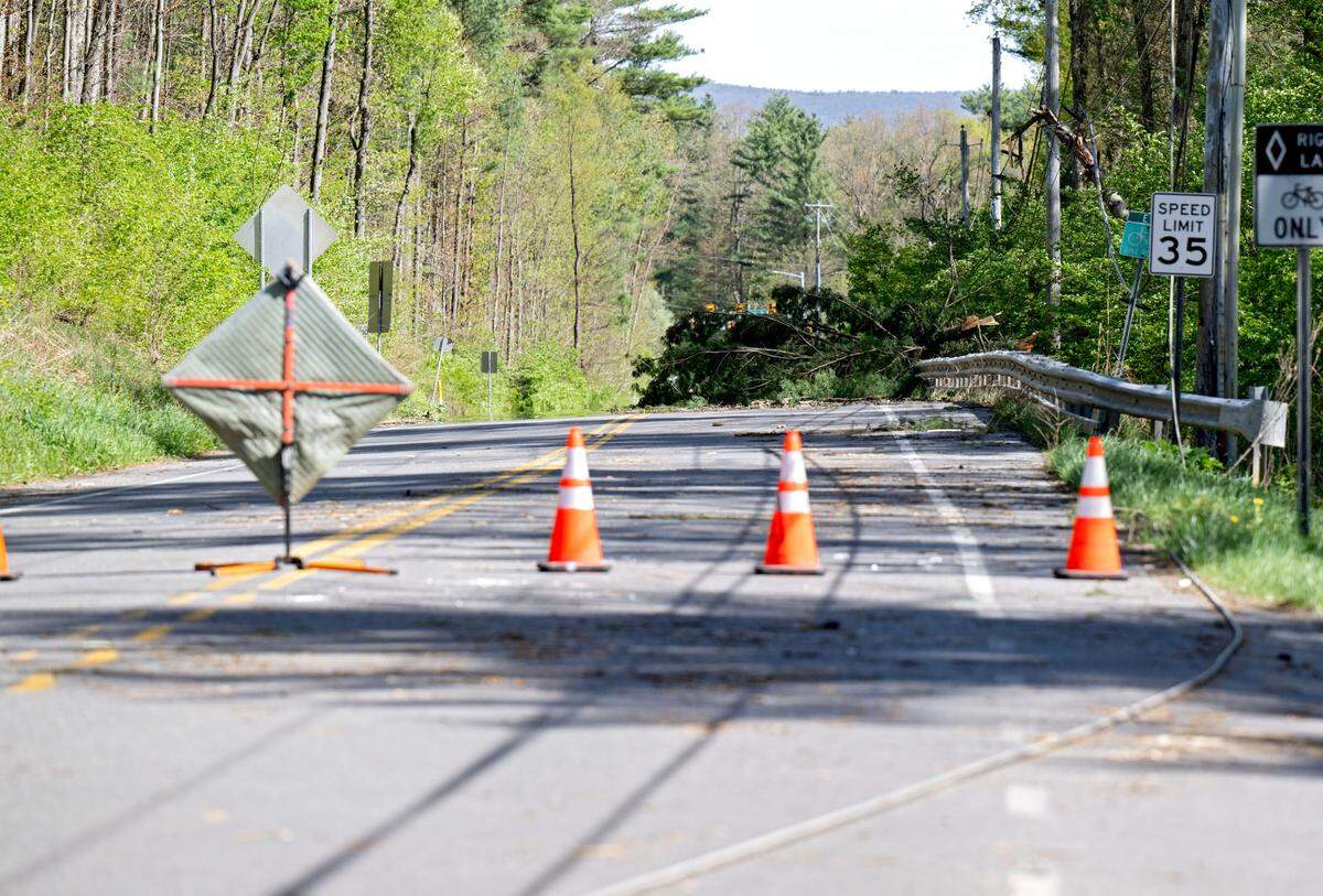 A portion of Fox Hollow Road is closed due to a tree and wires down on the road on Wednesday.