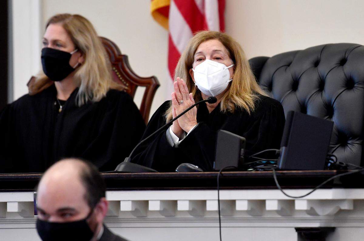President Judge Pamela Ruest speaks during a swearing-in ceremony Monday at the Centre County Courthouse.