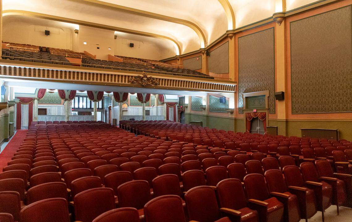 The Rowland Theatre prepares for a movie viewing on Friday, Jan. 22, 2021.