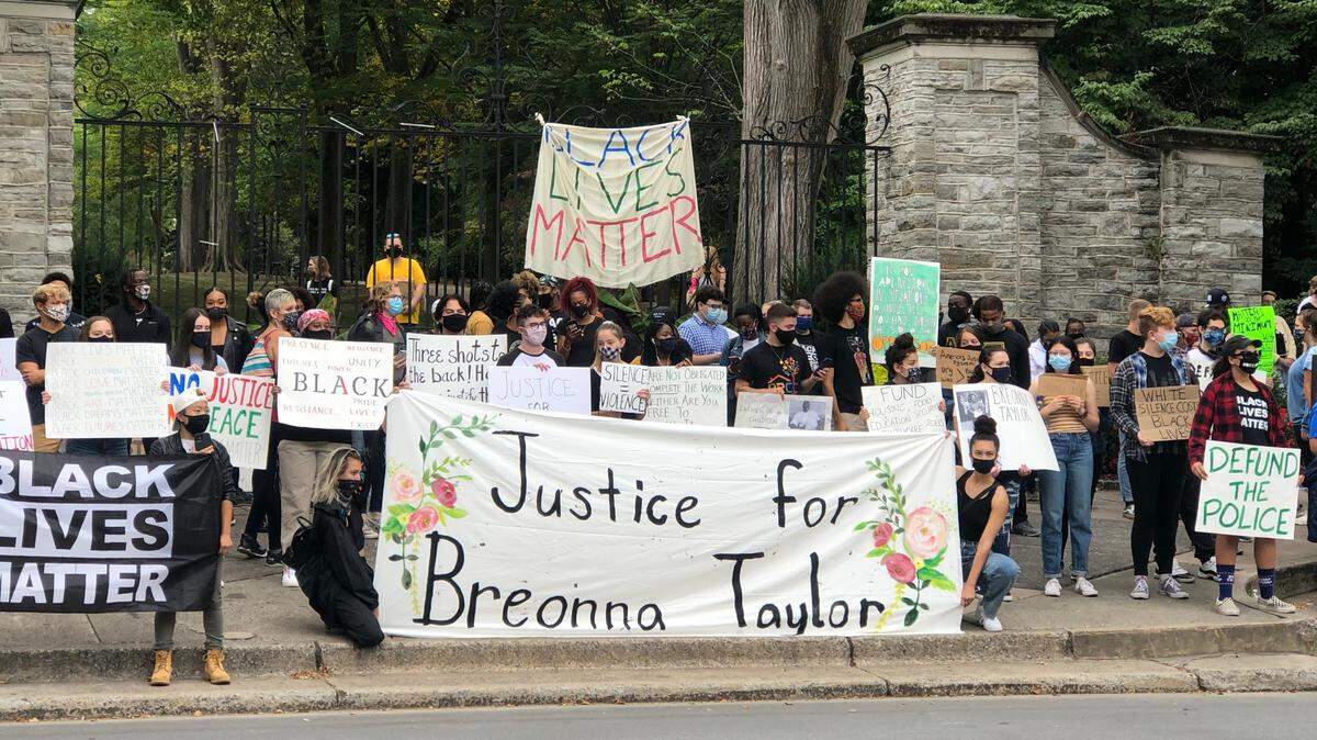 The Penn State Student Black Caucus, Black Student-Athletes and the 3/20 Coalition held a Justice for Breonna Taylor rally in September in downtown State College.