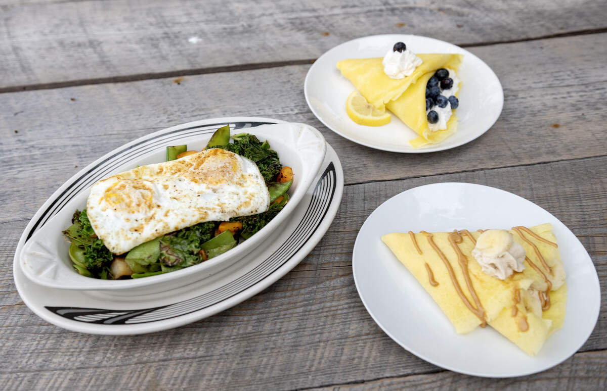 Breakfast option from Fillmore Farm Cafe & Gardens include the Farm hash, banana and peanut butter crepe and a lemon sugar and blueberry crepe on Wednesday, July 8, 2026.