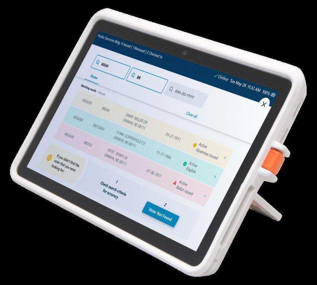 An example of an ExpressPoll electronic pollbook tablet, which is the model used in Philadelphia.