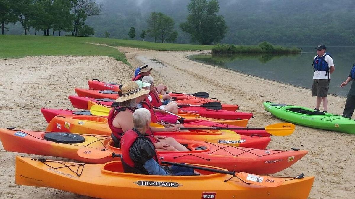 A group from the Bellefonte Senior Center Adventure Club’s kayaking program gets instruction at Bald Eagle State Park in 2015.