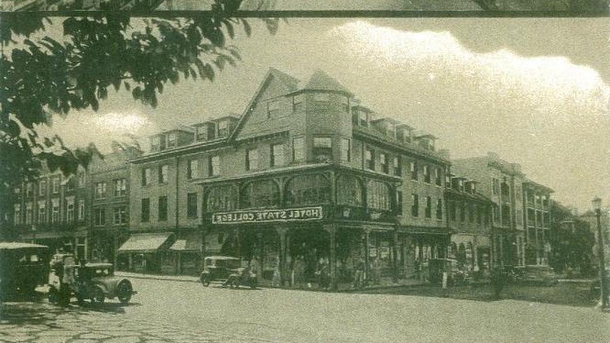 This postcard features the Hotel State College, which is now The Corner Room in downtown State College.