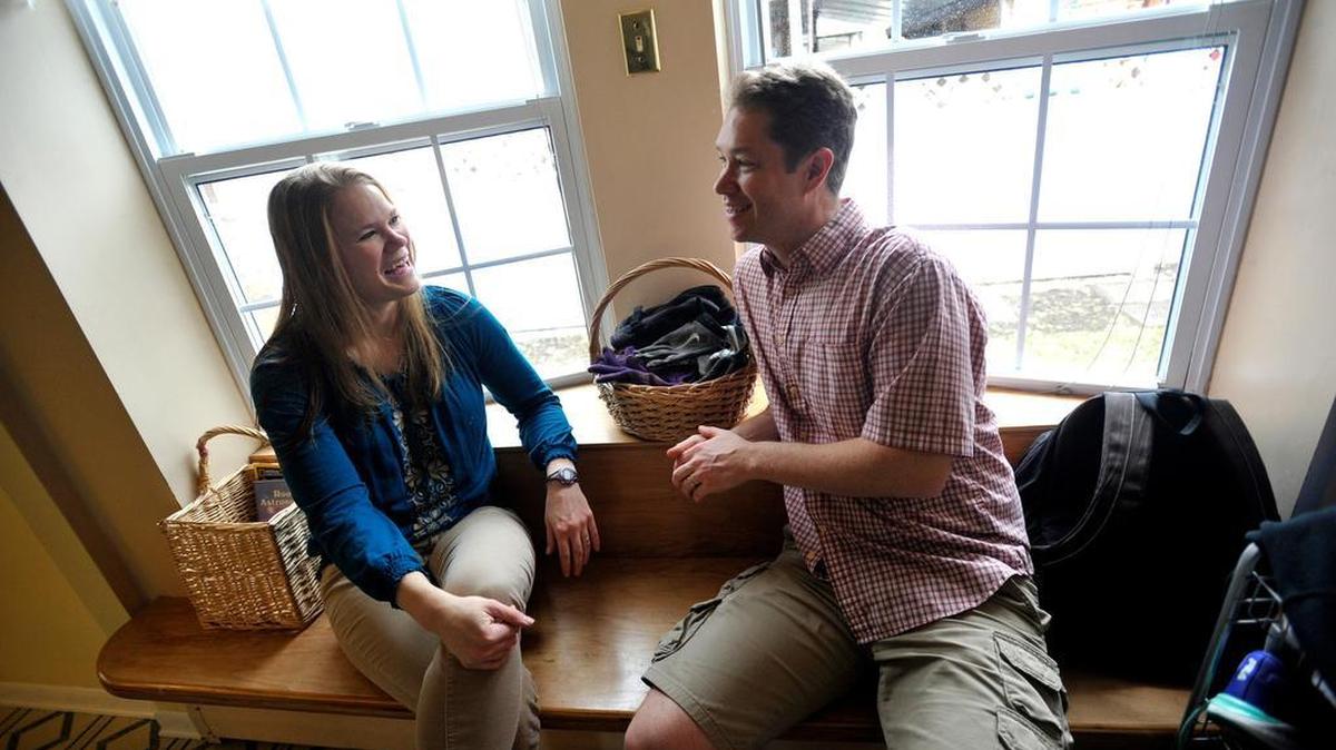 Jason and Deeanne Maas bought their State College home through the State College Community Land Trust in 2005. Top right: Jason and Deeanne Maas with their three children Isaac, 13, left, Esther, 11, middle, and Seth, 9, right.
