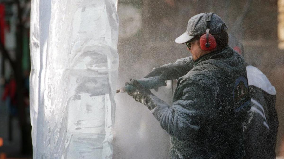 Professional ice sculptor Ernie DiMartino has worked on huge sculptures in downtown State College for more than two decades during First Night State College.