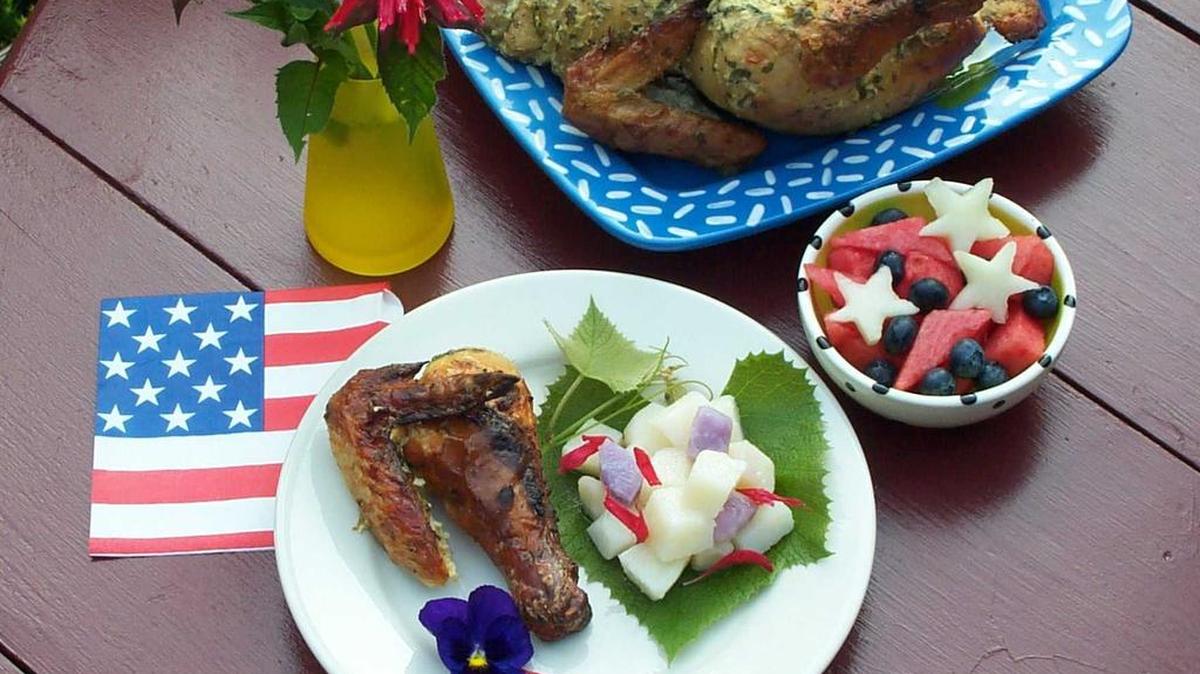 A holiday menu may include watermelon and blueberries with melon stars.