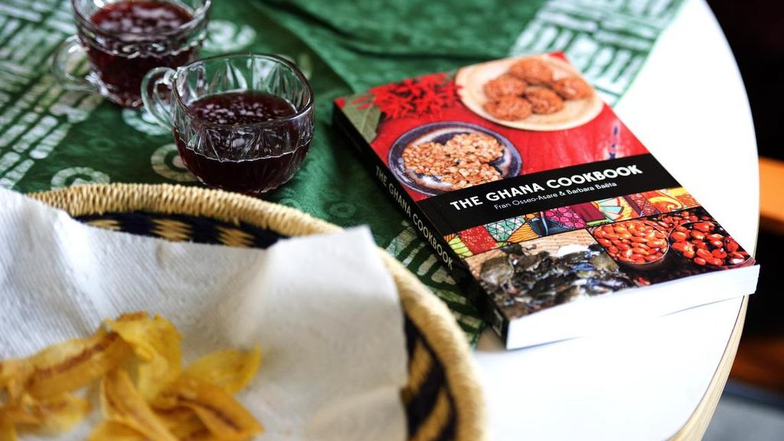 Fran Osseo-Asare’s new cookbook during a demonstration on Nov. 15 at the New Leaf Initiative in State College.